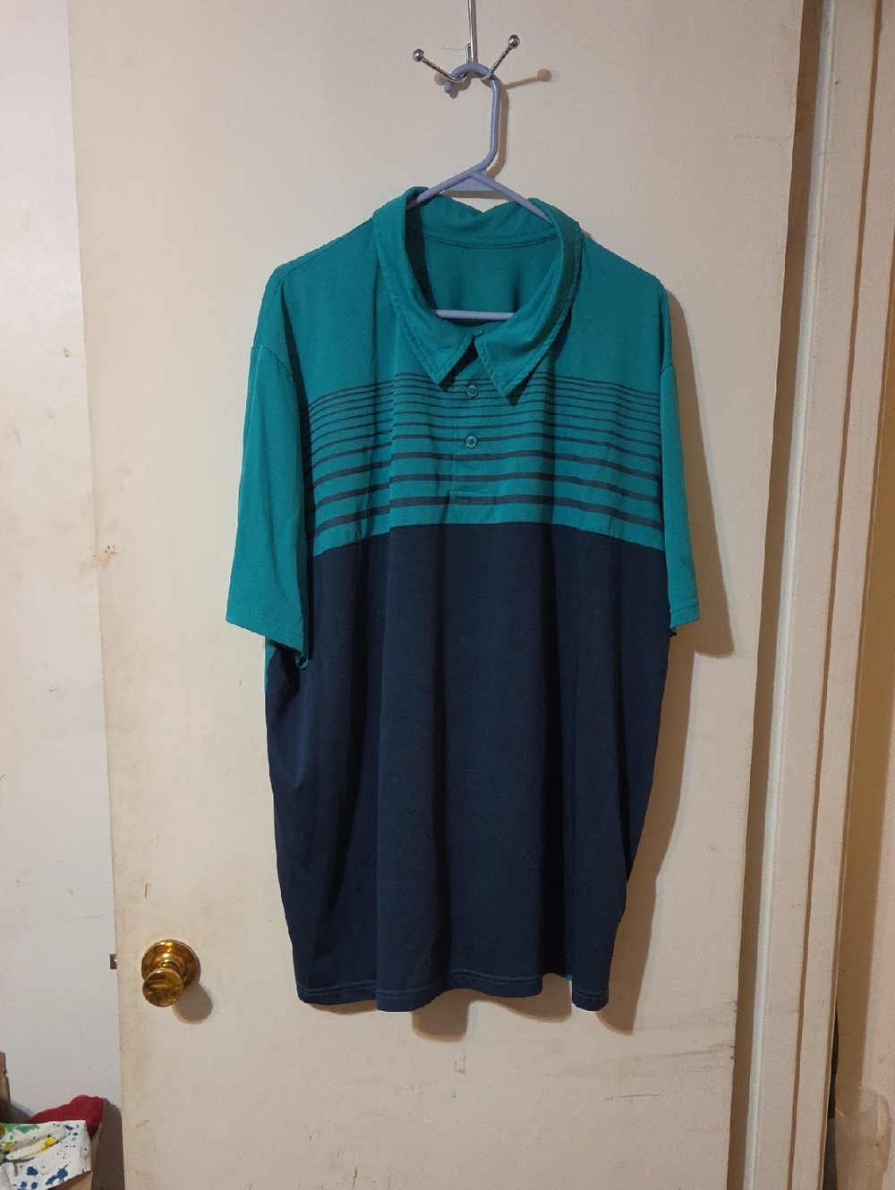 Men's Two-Tone Teal and Navy Polo Shirt